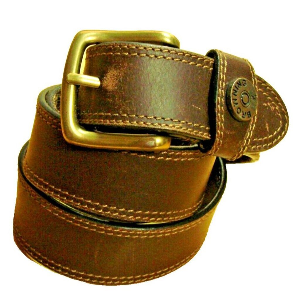 Genuine Leather BROWNING Mens Belt Dark Brown Size 40 #BBE101008 Brass Buckle
